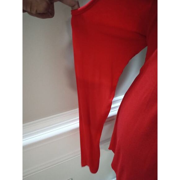 MIHOLL Women's Red Lace Round Neck Cold Shoulder Spaghetti Straps Top Blouse Med - Picture 4 of 10